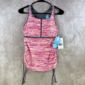 Free‎ Country Swimsuit Top Women Small Pink Grey Zip Front Racerback Tankini NWT